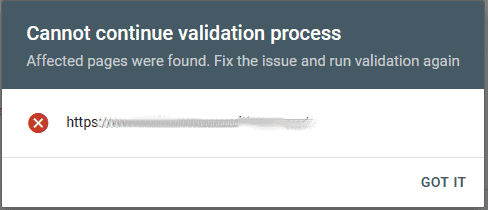 Cannot continue validation process