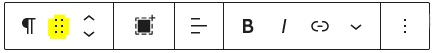 Block editor toolbar with 'move' handle (6 dots) highlighted
