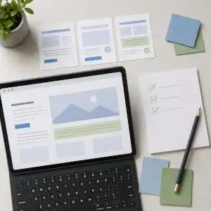Plans and laptop for website fix-up service
