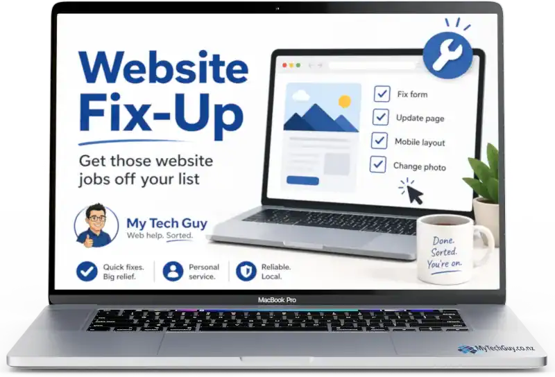 website-fix-up Website Fix-Up service displayed on a laptop screen